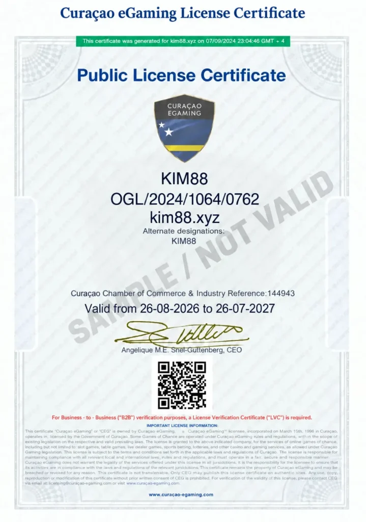 chứng nhận hợp pháp của kim88